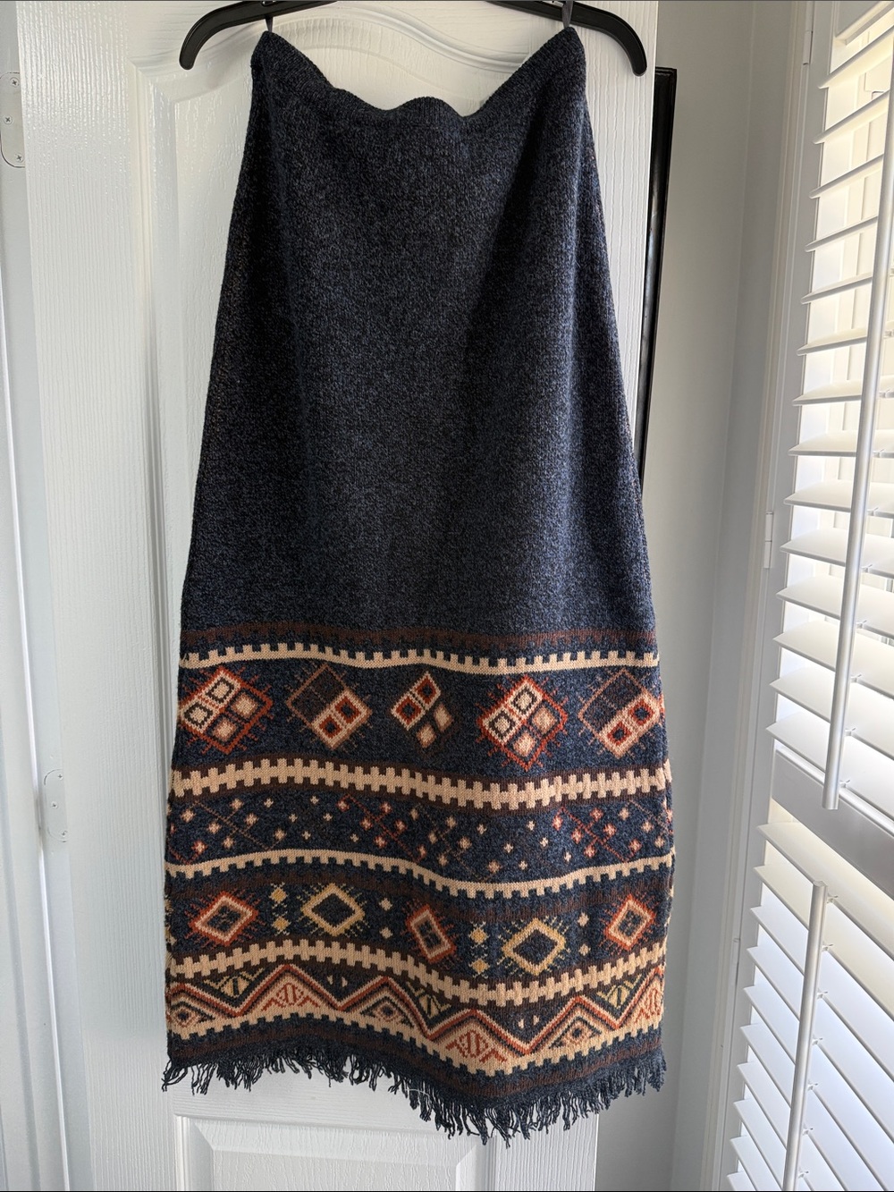 Double D Ranch Navy Maxi Skirt with Geometric Border 100% Lambswool